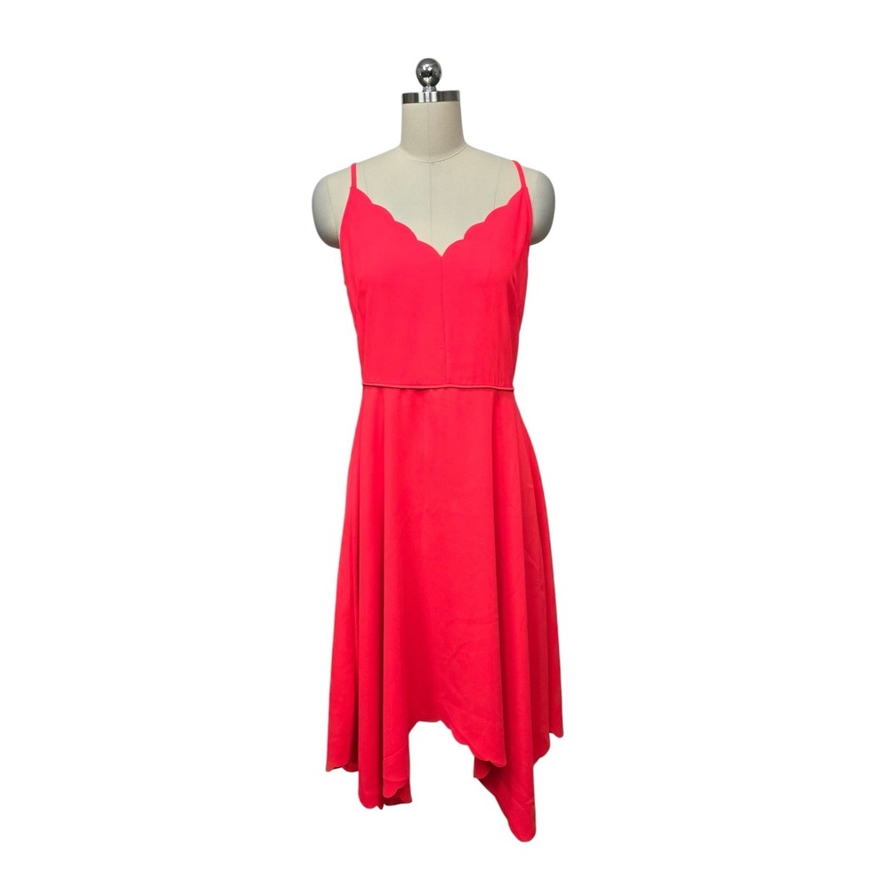 Ted Baker Simbah Scalloped Midi Dress Coral Red Handkerchief Hem Size 3 US 8